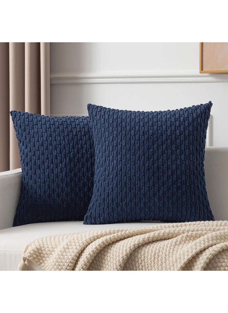 K KEVIN TEXTILE Kevin Textile Pack of 2 Corduroy Decorative Throw Pillow Covers 26x26 Inch Soft Boho Striped Pillow Covers Modern Farmhouse Home Decor for Spring Sofa Living Room Couch Bed Navy Blue  - Image 1