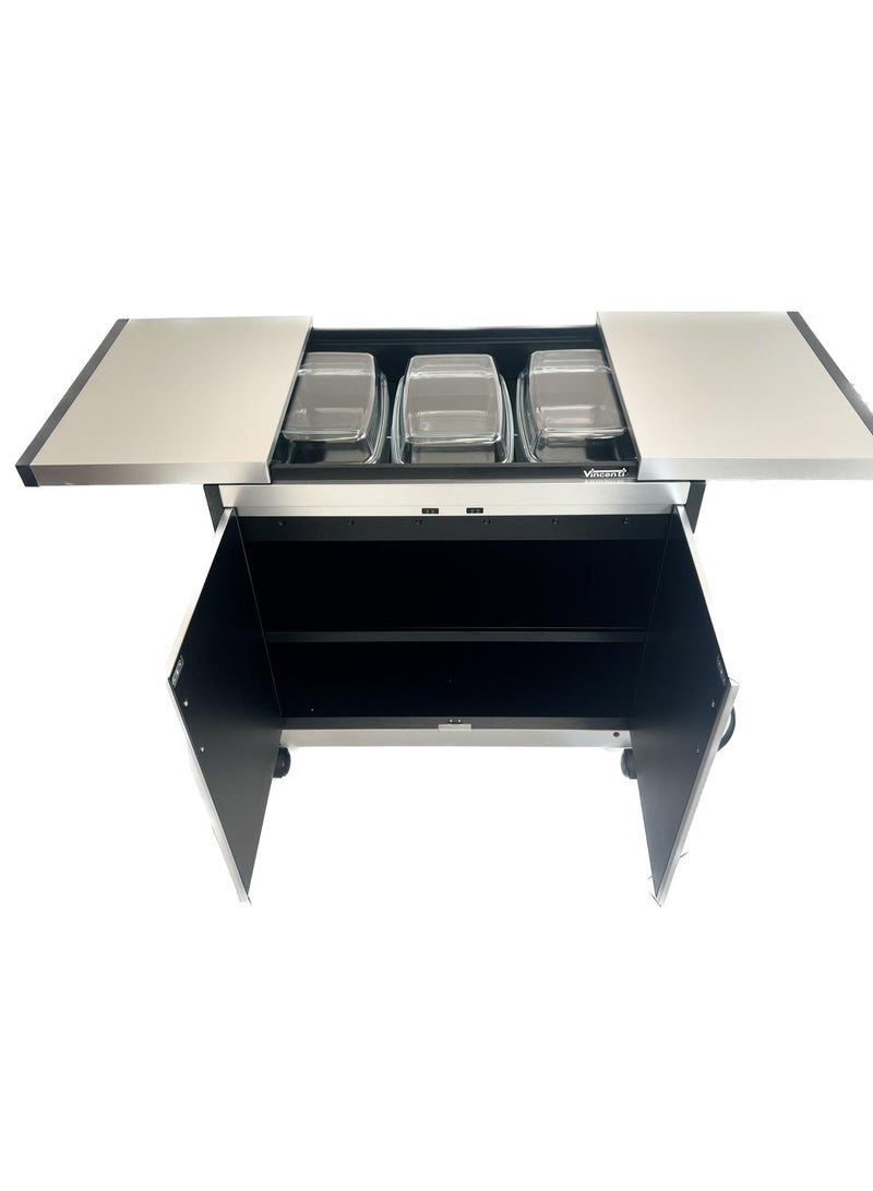 Vincenti 3 Dish Food Warmer Trolley - Stainless Steel Finish- Keeps food Warm for hours- Family- Ramadan Special - VFWT3D/S23 - Image 3