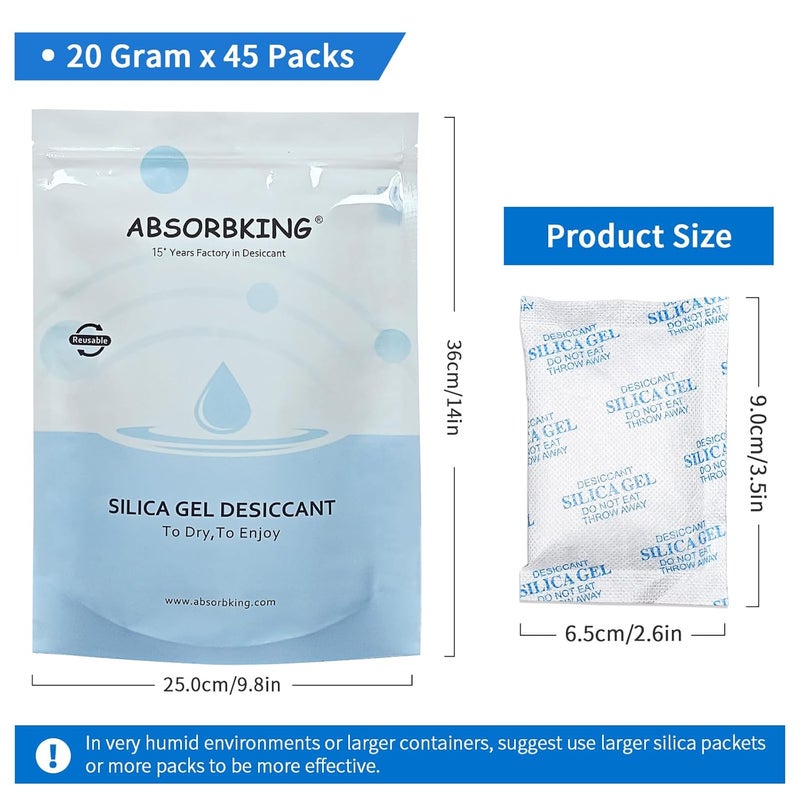 Absorbking Moisture Absorbers Premium Transparent Desiccant for Storage Silica Gel Desiccant Packets 20G 45 - Image 2