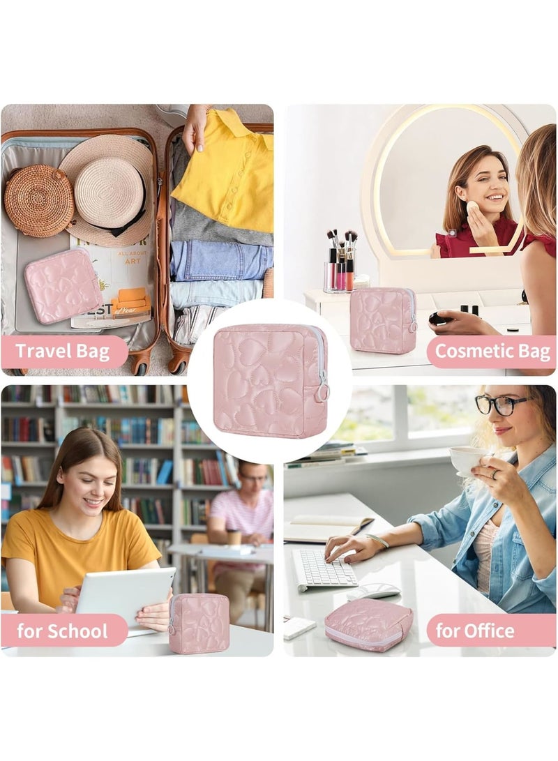 SOLARAE حقيبة تخزين الفوط الصحية، 2 قطعة حقيبة قلب من جلد PU الناعم مع سحاب، حقيبة كأس الحيض، حقائب التامبون، حقيبة مجموعة الحيض المحمولة القابلة لإعادة الاستخدام للفتيات والنساء، حقيبة تجميل، وردي/أسود - Image 3