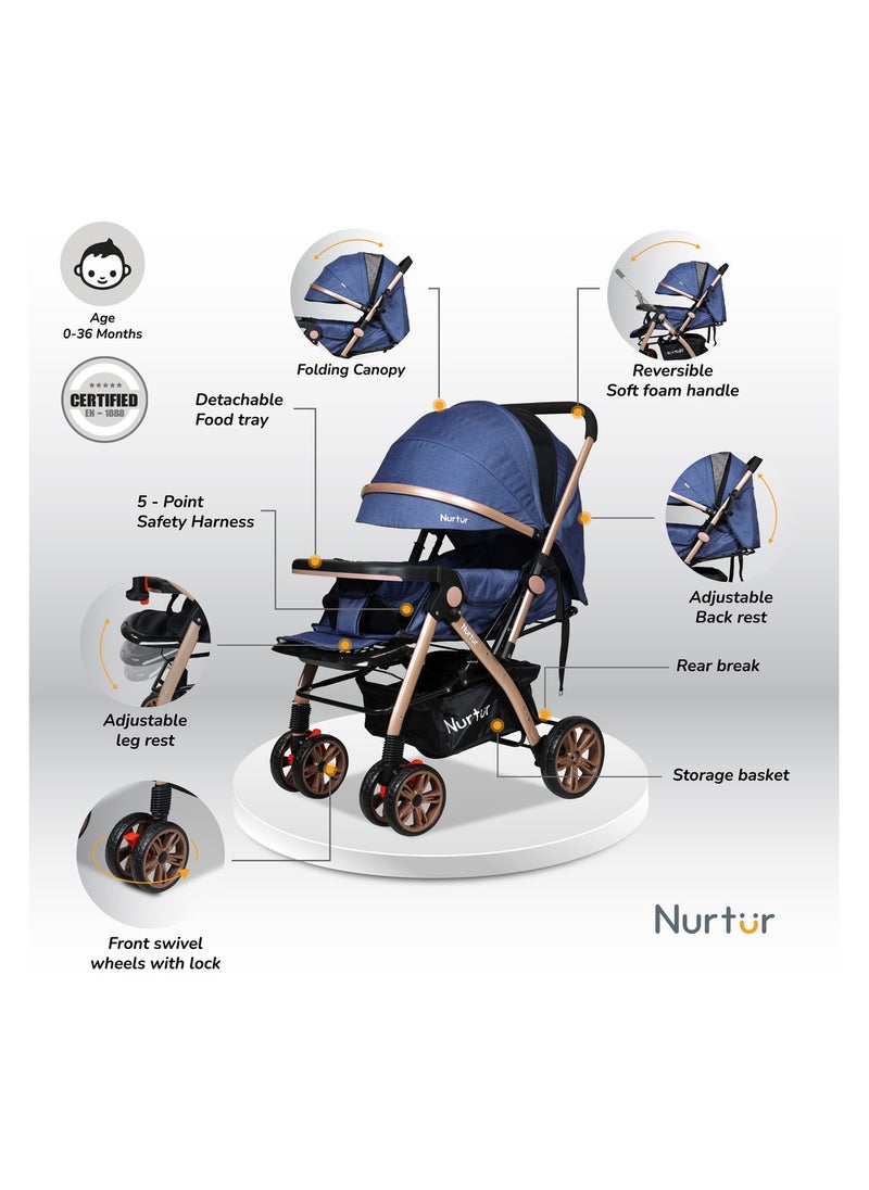 Nurtur Nurtur Care from the Heart Wilder Baby/Kids Travel Stroller Reversible Handle, Marble Blue Official Product, Multicolor  - Image 2