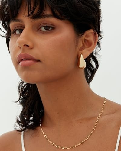 PAVOI 14K Gold Plated 925 Sterling Silver Teardrop Chunky Hoop Earrings - Lightweight White Drop Earrings for Women - 31mm Designer Dupe - Image 5
