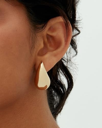 PAVOI 14K Gold Plated 925 Sterling Silver Teardrop Chunky Hoop Earrings - Lightweight White Drop Earrings for Women - 31mm Designer Dupe - Image 2