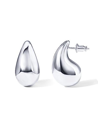 PAVOI 14K Gold Plated 925 Sterling Silver Teardrop Chunky Hoop Earrings - Lightweight White Drop Earrings for Women - 31mm Designer Dupe - Image 1