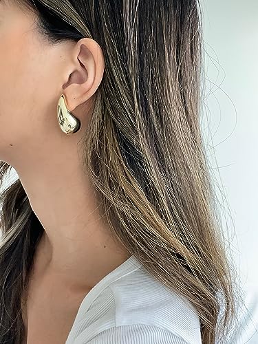 PAVOI 14K Gold Plated 925 Sterling Silver Teardrop Chunky Hoop Earrings - Lightweight White Drop Earrings for Women - 31mm Designer Dupe - Image 4