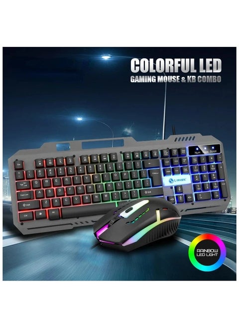 مجموعة لوحة مفاتيح سلكية بإضاءة خلفية RGB وماوس ألعاب - Denx DX1795