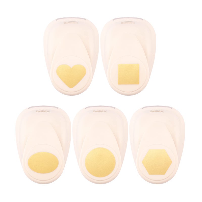 Vaessen Creative Craft Paper Punch  Shapes  5 Pcs  Various Sizes  Circle Cutter for Crafting and Card Making  Square Circle Oval Heart Hexagon Ivory