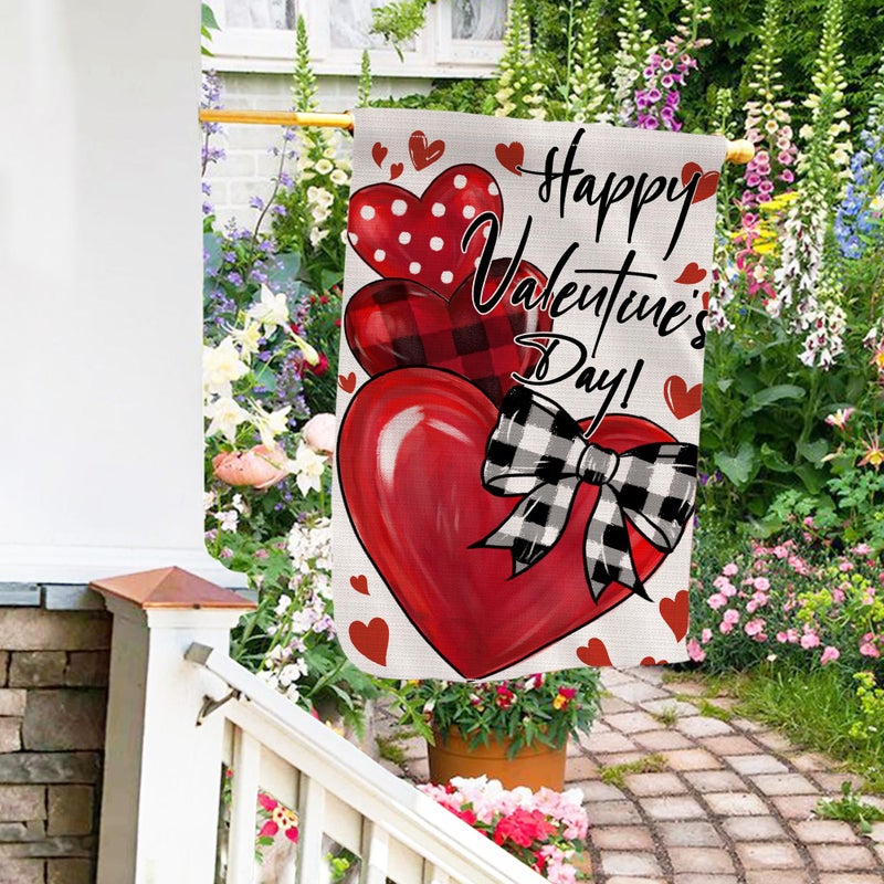 JNDJE Happy Valentines Day Garden Flag 28x40 Inch Double Sided Outside, Love Hearts Valentine Decorations Burlap House Flags Rustic Anniversary Yard Welcome Outdoor Farmhouse - Image 4