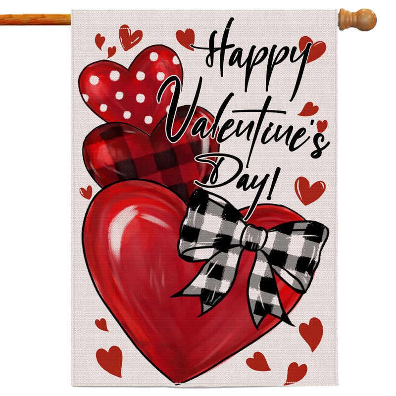 JNDJE Happy Valentines Day Garden Flag 28x40 Inch Double Sided Outside, Love Hearts Valentine Decorations Burlap House Flags Rustic Anniversary Yard Welcome Outdoor Farmhouse - Image 1