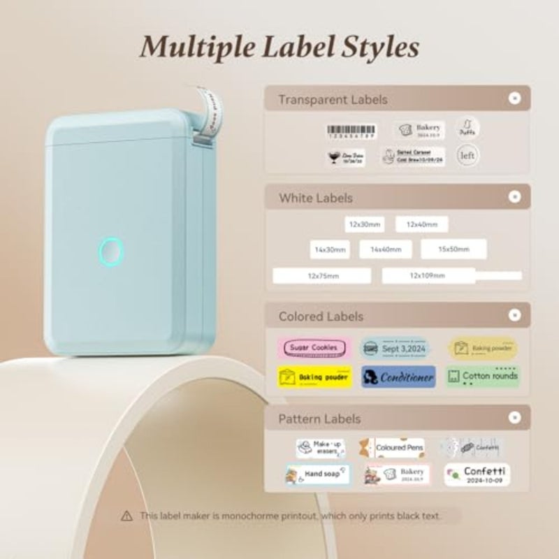 Label Maker Machine D110 Portable Wireless Label Printer with Tape Included For Phone via App Multiple Templates Rechargeable easy to Use Office Home Organization - Image 2