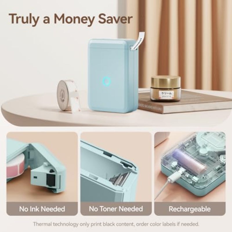 Label Maker Machine D110 Portable Wireless Label Printer with Tape Included For Phone via App Multiple Templates Rechargeable easy to Use Office Home Organization - Image 3