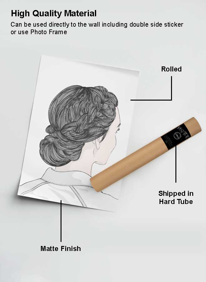 لوحة بوستر ديكور لوحة بدون فريم مع أربع قطع منفصلة من اللاصق ذو الوجهين تصميم فتاة مرسومة غرفة النوم غرفة المعيشة وديكور المكتب - Image 2