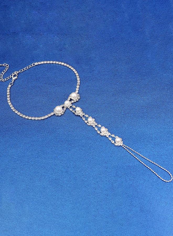 Take Two Toe Ring Anklet with Pearl Accents - Image 3