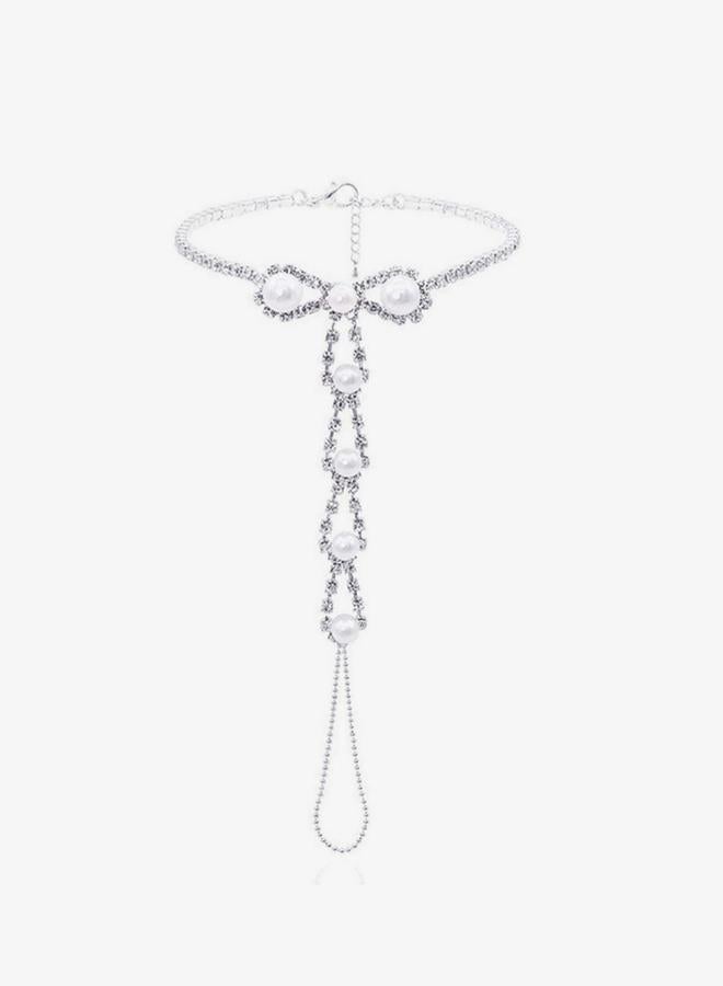 Take Two Toe Ring Anklet with Pearl Accents - Image 2