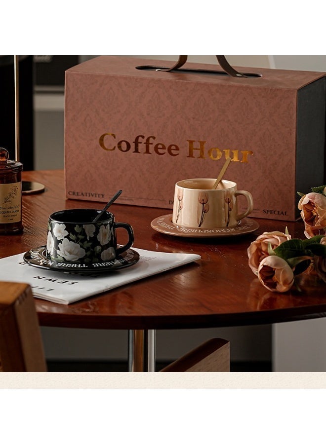 ROOMTONE Retro Floral Ceramic Coffee Cup Set, 2 set, Gift Set, Including Spoon,High - Temperature Fired for Health, Mugs with Handles, Ideal for Espresso, Latte, Cappuccino, Milk, Microwave and Dishwasher Safe - Image 2