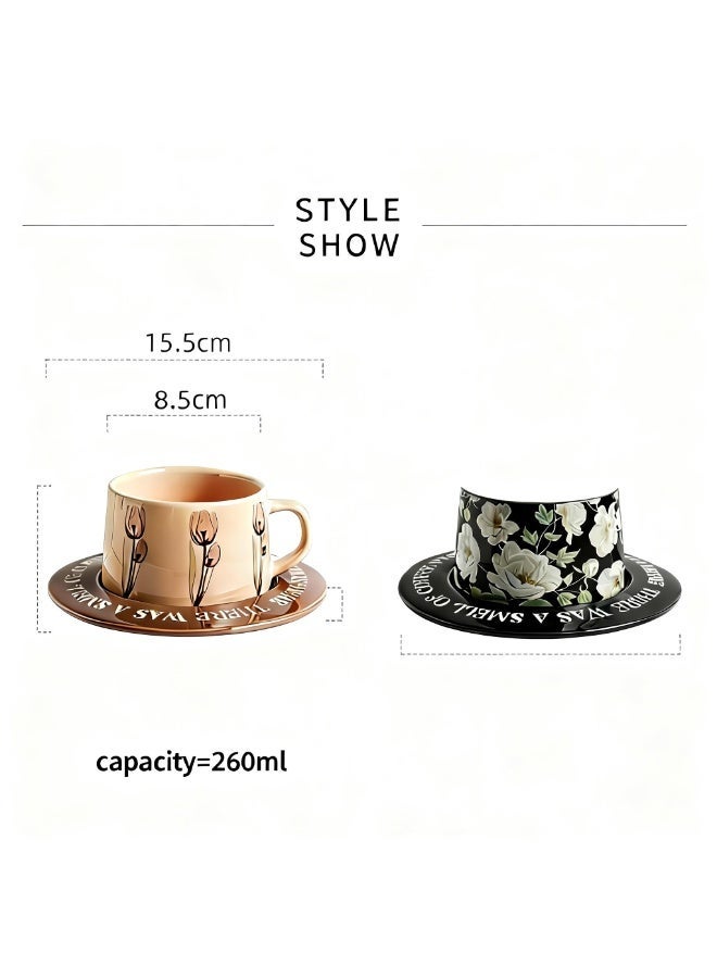 ROOMTONE Retro Floral Ceramic Coffee Cup Set, 2 set, Gift Set, Including Spoon,High - Temperature Fired for Health, Mugs with Handles, Ideal for Espresso, Latte, Cappuccino, Milk, Microwave and Dishwasher Safe - Image 3