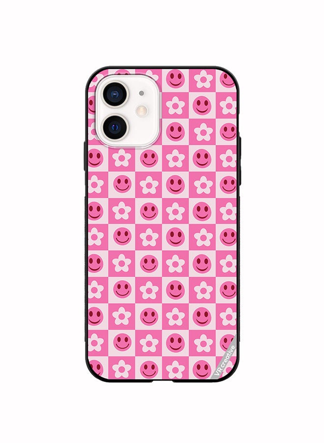 VR CREATIVE Protective Case Cover For Apple iPhone 11 Checkered Hot Pink Retro Flowers And Happy Faces Seamless Pattern Design Multicolour - Image 1