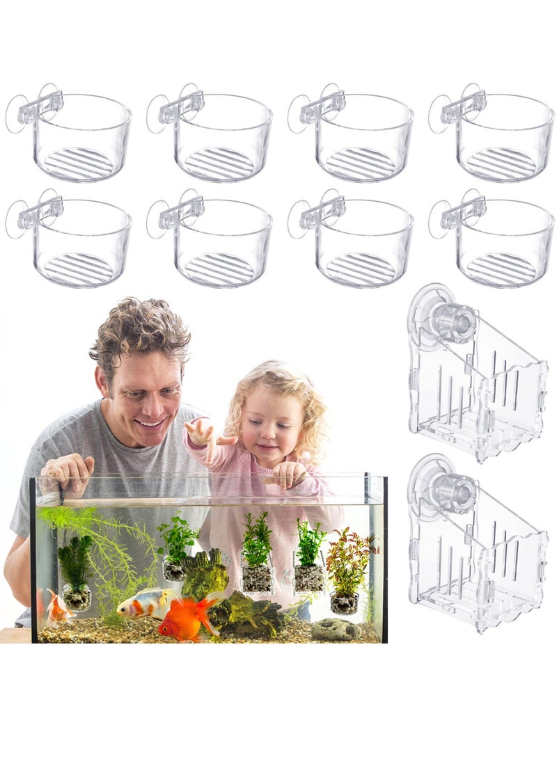 SOLARAE Enlarged Acrylic Aquatic Plant Cups, 6Pcs Aquatic Plant Pot with Strong Suction Cups and Holes, Plant Pot Aquarium Decor in Different Shapes for Aquatic Holder Fish Tank Aquascape Decoration - Image 1
