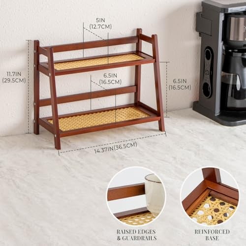 ANBOXIT Rattan-Look Matcha Station Organizer, Countertop Bamboo Tea & Coffee Accessories Station Organizer, 2 Tier Mug Holder Display Stand for Kitchen Condiment, Home, Office - Brown - Image 5
