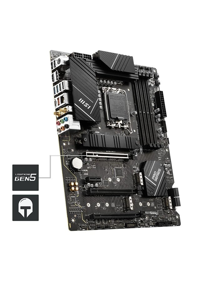 MSI PRO Z790-P WIFI DDR5 ATX Motherboard, LGA 1700 Socket, Intel Z790 Chipset, 4x DDR5 Slots (128GB Max), Wi-Fi 6E / BT 5.2, 2.5Gbps LAN, M.2 Shield Frozr, PCIe 5.0, Lightning Gen5, 14+2 Duet Rail VRM, USB 3.2 Gen 2x2, Enhanced Audio, Multi-Layer PCB, Dual PCIe M.2 Slots, Enhanced Thermal Design | 911-7E06-010 Black  - Image 2
