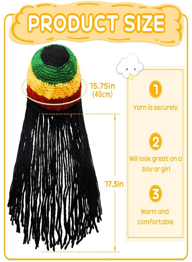 Geyoga Baby Rasta Hat with Black Dreadlocks Wig Rasta Wig with Dreads Halloween Funny Beanie Jamaican Dreadlocks Hat Kid's Costume Headwear Party Favors Accessories, Size 15.75 - Image 2