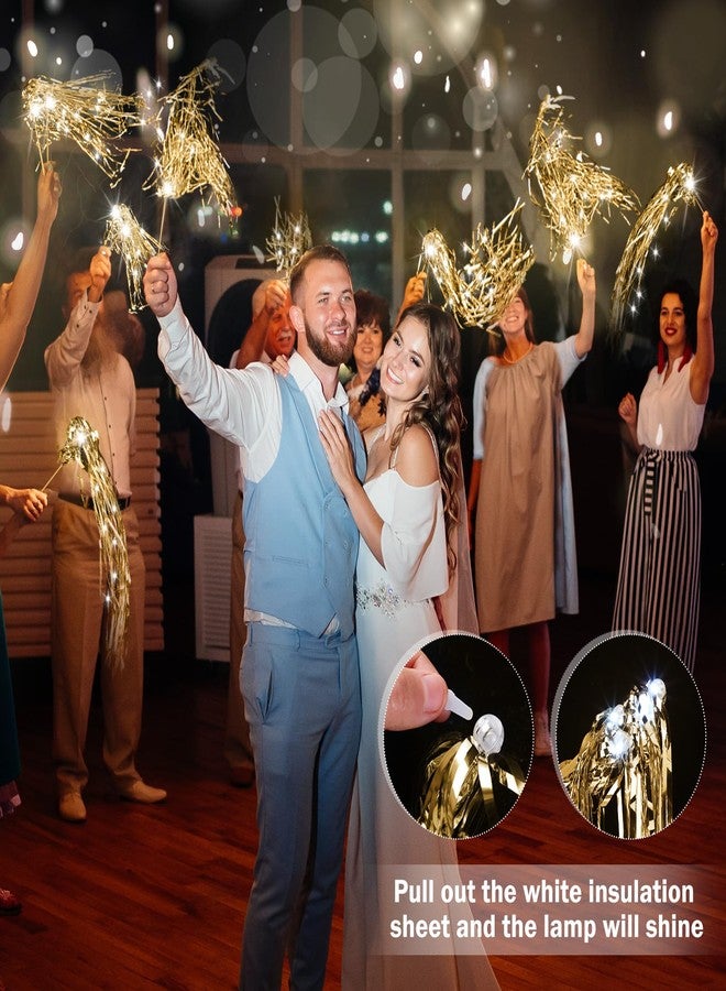 Simgoing 24 Pcs Lighted Wedding Wands LED Tinsel Wands Light up Streamers Sparklers for Wedding Send Off and Exits Birthday Party Props Favors(Champagne Tinsel) - Image 3