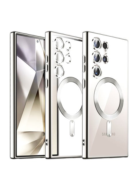 Soft Clear Case for Samsung Galaxy S25 Ultra , Camera Lens Full Protection, Wireless Charging, Shockproof Electroplated TPU Phone Cover (Titanium Silver)