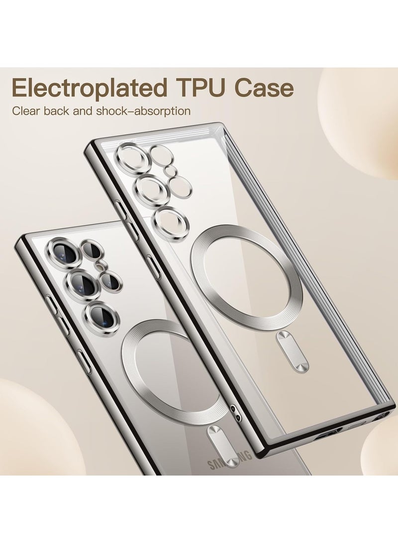 Soft Clear Case for Samsung Galaxy S25 Ultra , Camera Lens Full Protection, Wireless Charging, Shockproof Electroplated TPU Phone Cover (Titanium Silver)