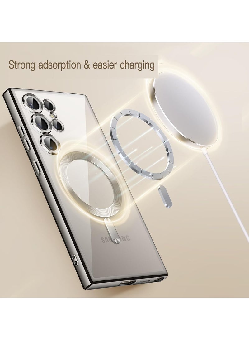 Soft Clear Case for Samsung Galaxy S25 Ultra , Camera Lens Full Protection, Wireless Charging, Shockproof Electroplated TPU Phone Cover (Titanium Silver)