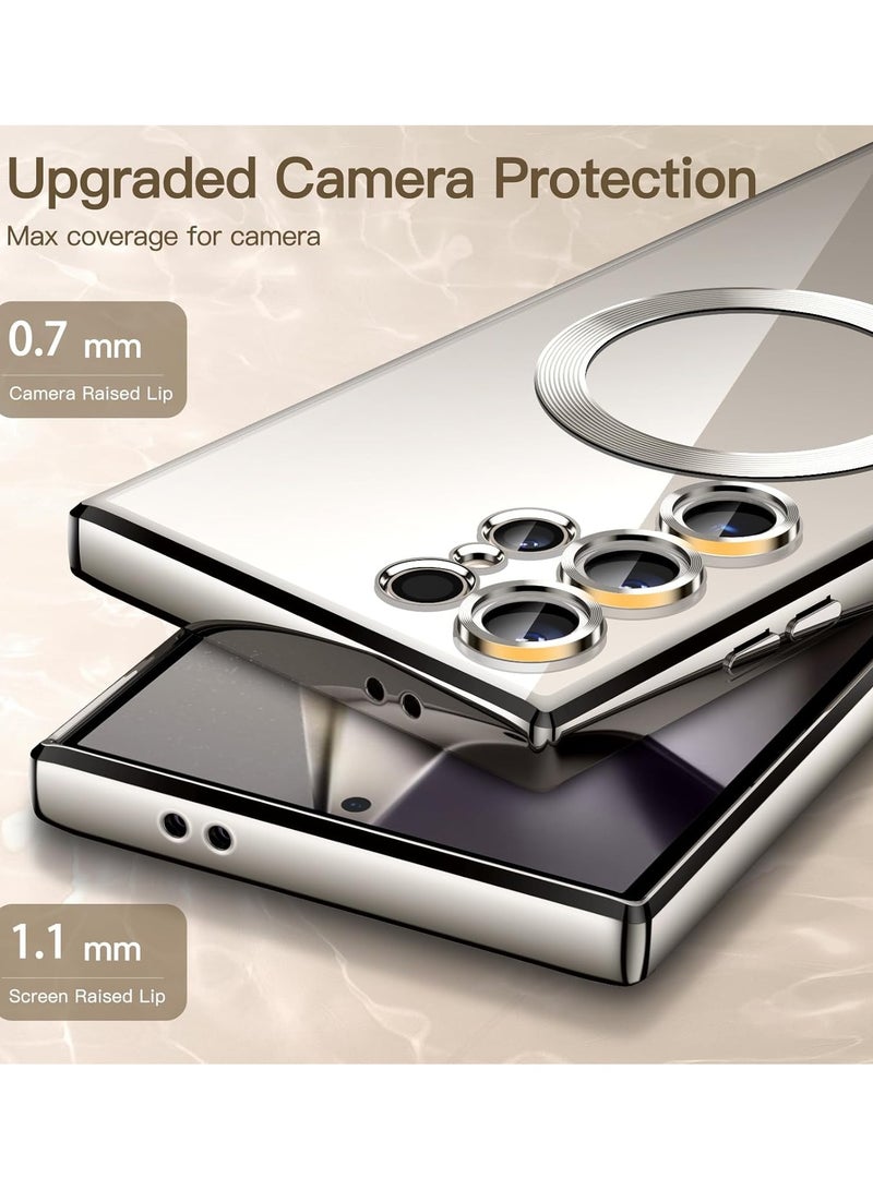 Soft Clear Case for Samsung Galaxy S25 Ultra , Camera Lens Full Protection, Wireless Charging, Shockproof Electroplated TPU Phone Cover (Titanium Silver)