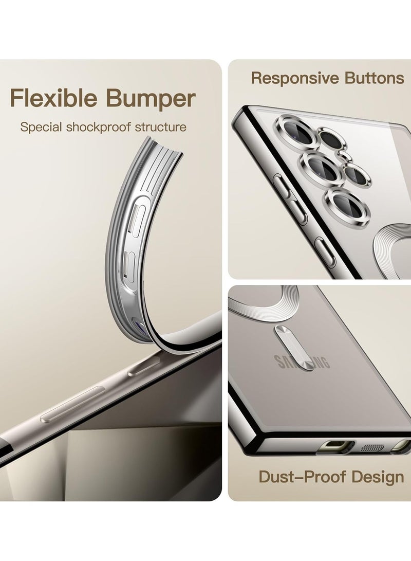 Soft Clear Case for Samsung Galaxy S25 Ultra , Camera Lens Full Protection, Wireless Charging, Shockproof Electroplated TPU Phone Cover (Titanium Silver)