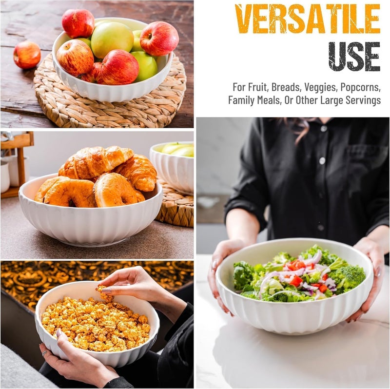 AoMige 2 Pack Serving Bowls,10inch 84oz + 8inch 50oz Ceramic Salad Bowl White Deep Bowl Porcelain Serving Dishes Set For Fruit Soup Cereal Ramen Pasta Salad(White) - Image 5