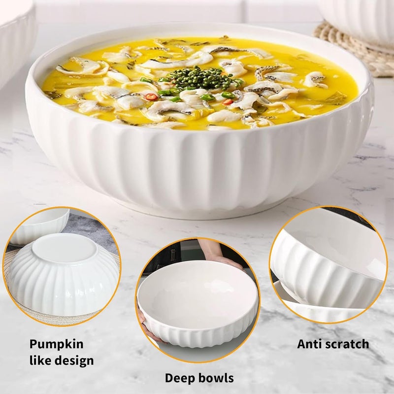 AoMige 2 Pack Serving Bowls,10inch 84oz + 8inch 50oz Ceramic Salad Bowl White Deep Bowl Porcelain Serving Dishes Set For Fruit Soup Cereal Ramen Pasta Salad(White) - Image 2