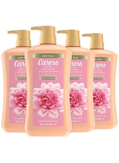 Caress Caress Body Wash for Women with Pump, Daily Silk White Peach & Orange Blossom, Shower Gel Body Wash Moisturizing for Noticeably Silky, Soft Skin, 30 fl oz, 4 Pack  - Image 1