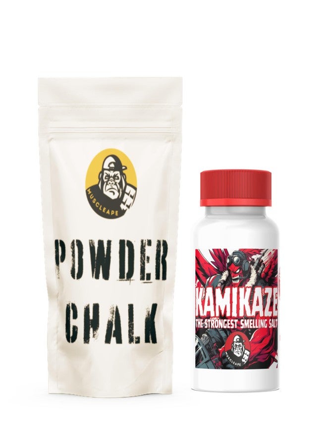 Muscleape Chalk Powder & Strongets Salt Kamikaze. 100gm Premium Non Dust Chalk. Weightlifting, Bodybuilding, Powerlifting and Other Sports. Non Allergic. Makes Your Grip Dry & Strong. - Image 1
