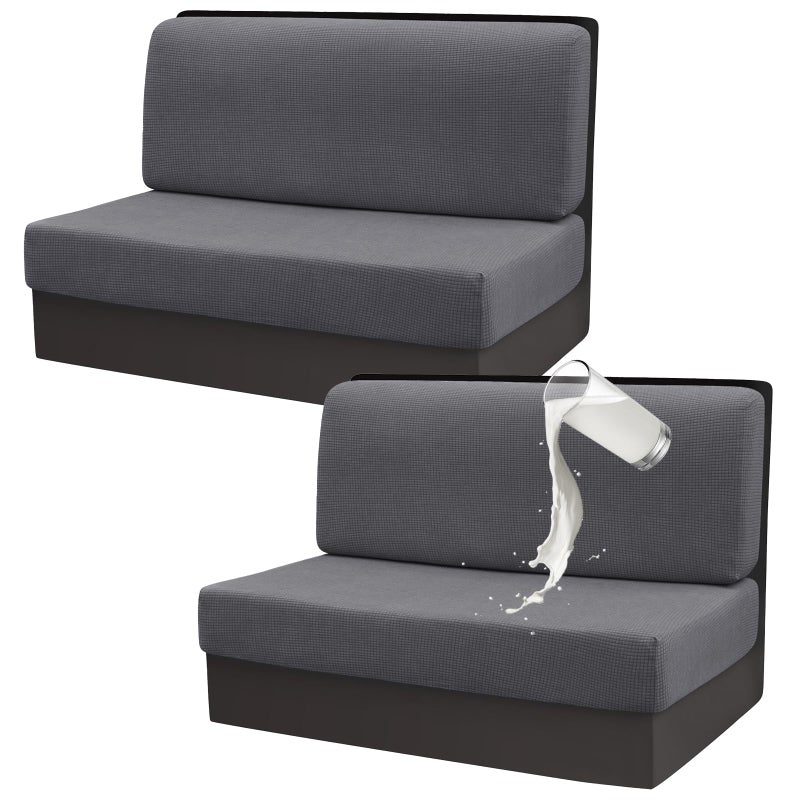 RV Dinette Cushion Covers: 2 Set Dark Grey, Ultra Soft Stretch Fabric, Waterproof, Wrinkle Resistant - Universal Fit For 95% Of RV Seat Cushions, Easy Install, Machine Washable for RV, Camper, Travel - Image 1