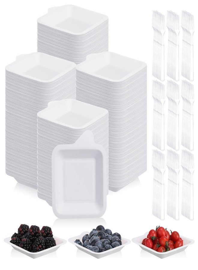 Eaasty 800 Pcs Small Paper Plates with Plastic Forks 4 Inch Disposable Square Dessert Plates and White Clear Fork Set Birthday Party Supplies - Image 1