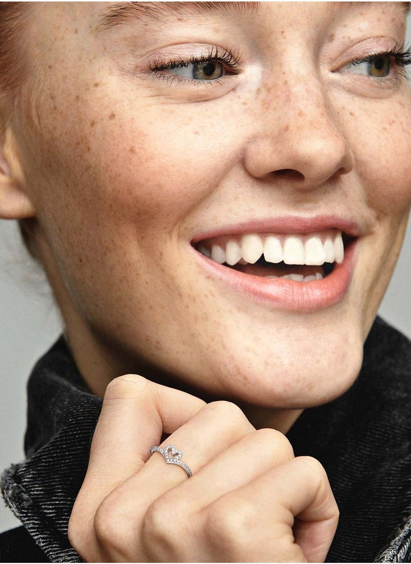 PANDORA Sparkling Wishbone Heart Ring  - Image 5