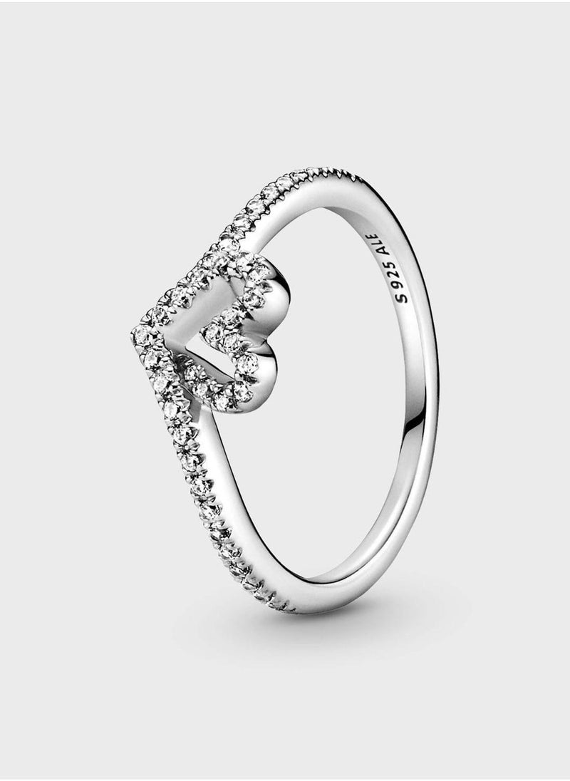 PANDORA Sparkling Wishbone Heart Ring - Image 1