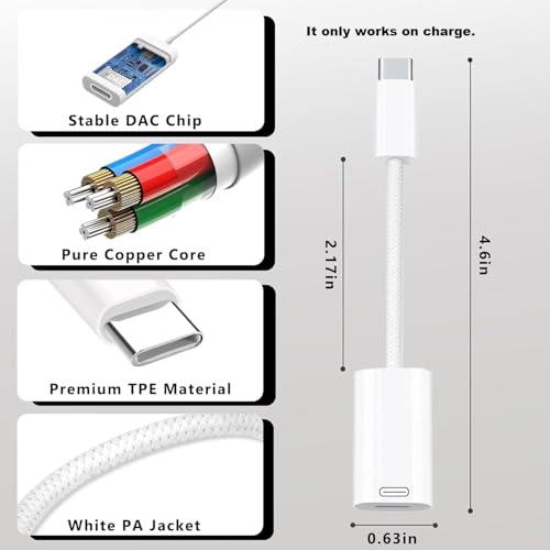 Wefly USB C to Light/ing Headphone Audio Adapter, Type C Male to Female Light/ing Earphone Converter with Charge/Data Transfer Compatible with iPh/ne 16/15 Plus/Pro/Max iPad Pro/Air 4/5/6, Ma/Book - Image 5
