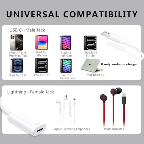Wefly USB C to Light/ing Headphone Audio Adapter, Type C Male to Female Light/ing Earphone Converter with Charge/Data Transfer Compatible with iPh/ne 16/15 Plus/Pro/Max iPad Pro/Air 4/5/6, Ma/Book - Image 2