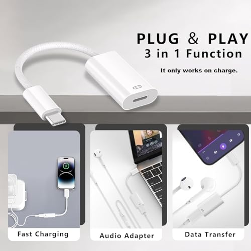 Wefly USB C to Light/ing Headphone Audio Adapter, Type C Male to Female Light/ing Earphone Converter with Charge/Data Transfer Compatible with iPh/ne 16/15 Plus/Pro/Max iPad Pro/Air 4/5/6, Ma/Book - Image 4