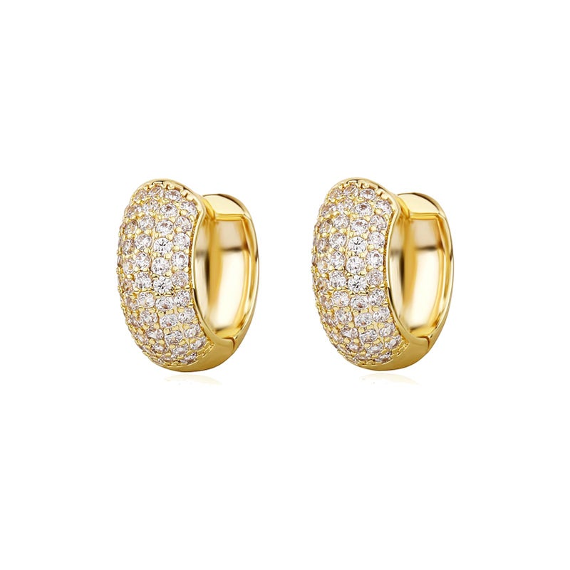 TOPGRILLZ Diamond Gold Hoop Earrings 5A+ Cubic Zirconia 14K Gold Small Chunky Thick Cartilage Hoop Huggie Earrings For Men Women-Gold - Image 1