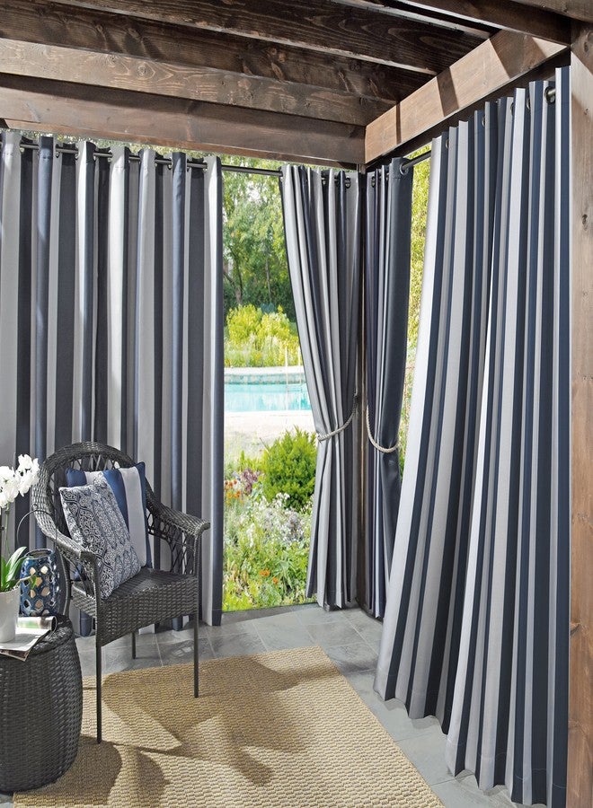 Sun Zero Valencia 2-Pack Cabana Stripe Indoor/Outdoor UV Protectant Energy Efficient Grommet Curtain Panel Pair - Image 1