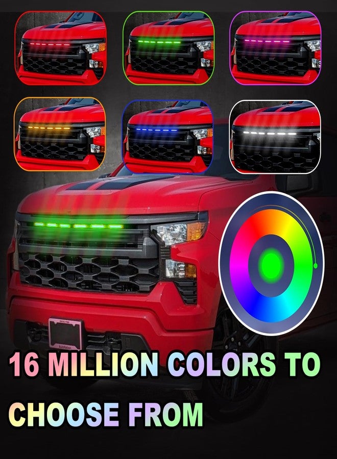 CFDSDE LED Front Grille Lights Fits for 2022-2025 Silverado 1500 WT Custom Trail Boss Custom Grill Lights Front Bumper Light for Chevr y Silverado 1500 Accessories 84692656 (RGB) - Image 3