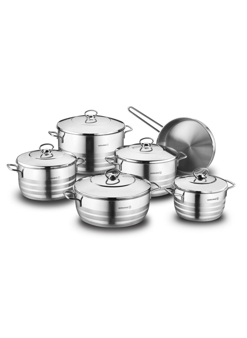 Korkmaz - 11 pieces Korkmaz Estra Stainless steel cookware set Silver - Image 1