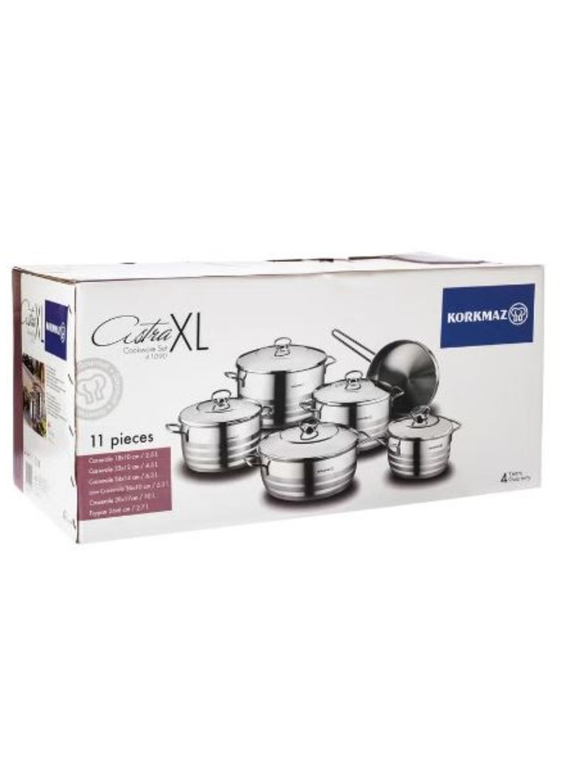 Korkmaz - 11 pieces Korkmaz Estra Stainless steel cookware set Silver - Image 1