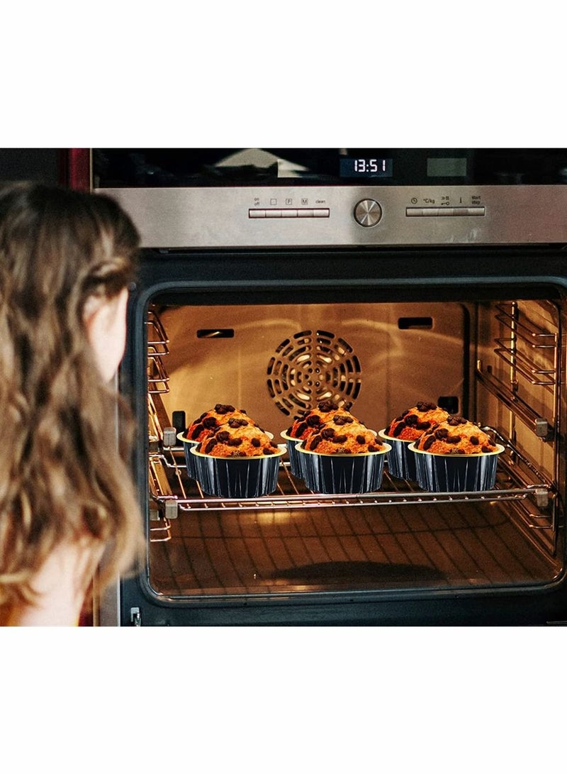 SYOSI Mini Aluminum Pans with Lids, 60pcs 5oz Disposable Aluminum Foil Cupcake Liners Ramekins Baking Cups, Dessert Cups with Lids Aluminum Foil Cupcake Holders Cheesecake Pan Dessert Containers(Black Gold) - Image 4