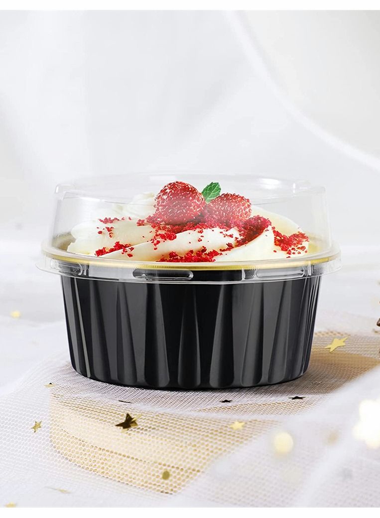 SYOSI Mini Aluminum Pans with Lids, 60pcs 5oz Disposable Aluminum Foil Cupcake Liners Ramekins Baking Cups, Dessert Cups with Lids Aluminum Foil Cupcake Holders Cheesecake Pan Dessert Containers(Black Gold) - Image 2