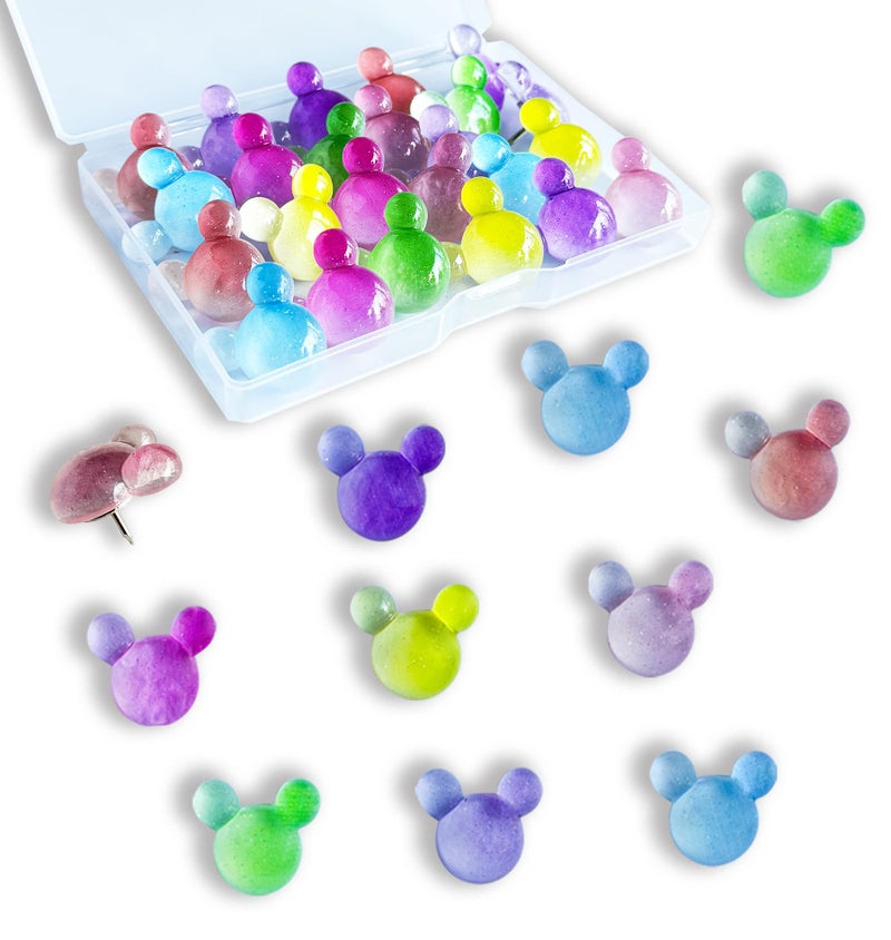 Tandarui 24 Pcs Thumb Tacks,Cute Push Pins,Colorful Decorative Pins,Mouse Tacks,for Bulletin Board,Cork Board,Class Decor Office or Home (24 Pcs - Gradient) - Image 1